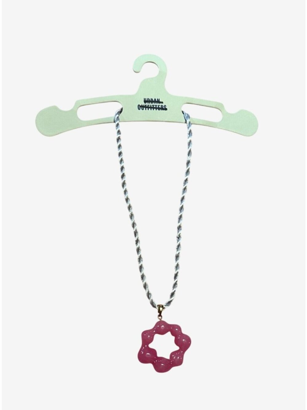 Urban Outfitters Pink Beaded Flower Pendant Necklace On Silver Twisted Chain